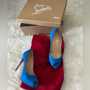 Worn Once - Christian Louboutin Blue Suede Open Toe Pumps